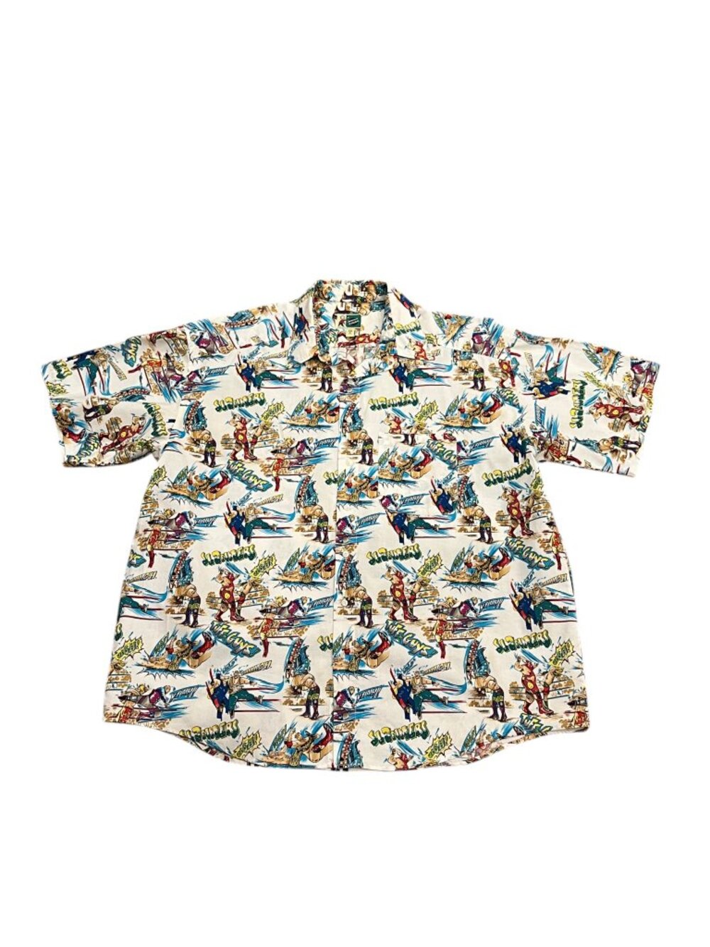 Johnny Cotton 'Slammers' Wrestling Print Camp Shirt, Vtg, XXL